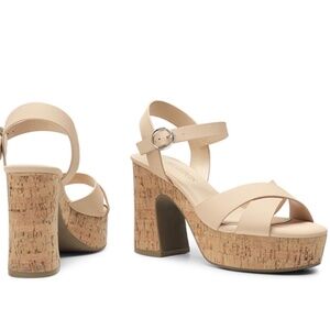 Platform Chunky high Heel Sandals platforms nude nubuck size 7 heels shoes 90s